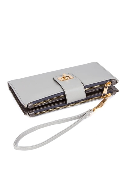 Newish Polo Hand Strap Clip Zippered Soft Faux Leather Women's Portfolio Wallet-Large Size