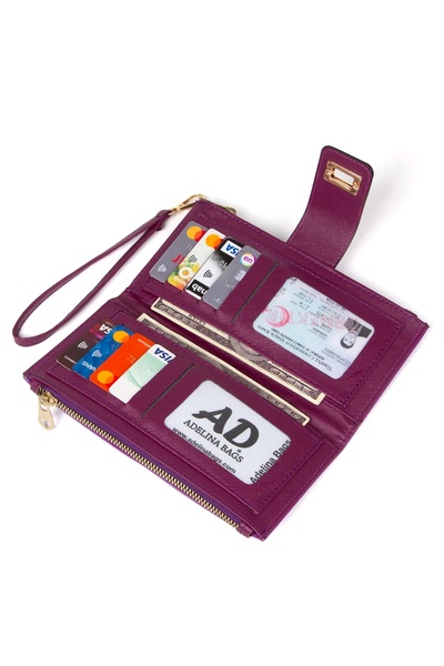 Newish Polo Curea de mână Clip cu fermoar Portofel portofoliu pentru femei din piele artificială moale-dimensiune mare