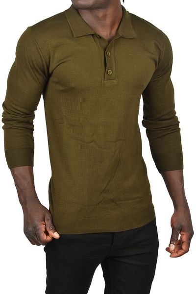 DeepSEA Men's Khaki Slim Fit Polo Neck Thin Knitwear Sweater 2505500