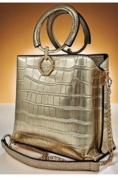 Evident Gold Kroko Halka Kulplu Zincirli El Ve Omuz Kadın Çantası