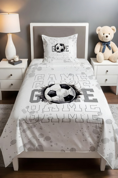 EVPANYA Gray Football Patterned Single Baby Kids Pique Set
