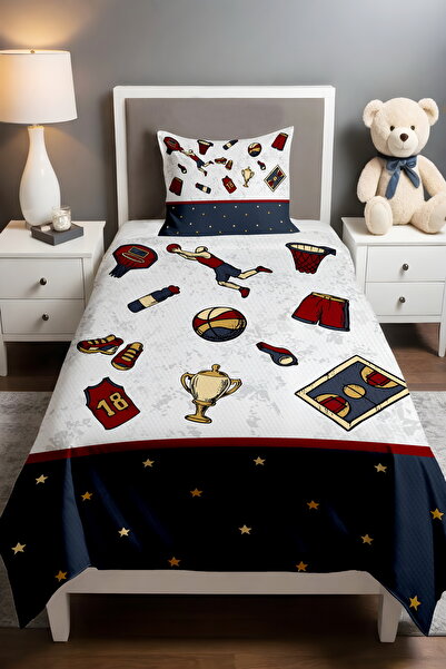 EVPANYA Navy Blue Star Basketball Player Patterned Single Baby Kids Pique Set