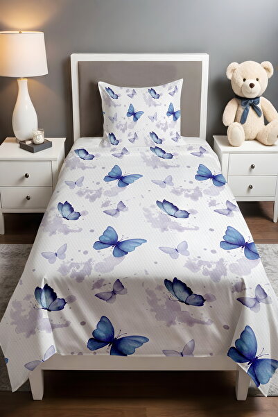 EVPANYA Navy Blue Valley Butterflies Patterned Single Baby Kids Pique Set