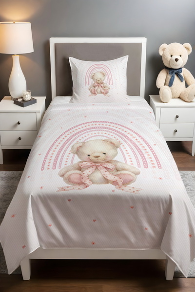 EVPANYA Pink Rainbow Cute Teddy Bear Patterned Single Baby Kids Pique Set