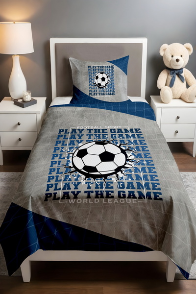 EVPANYA Blue Gray Football League Patterned Single Baby Kids Pique Set