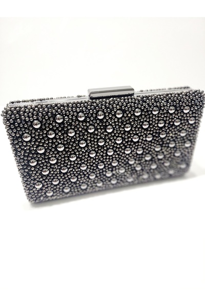 OUEEN ELİZABETH Металевий сірий інкрустований бісерний металевий футляр жіноч...