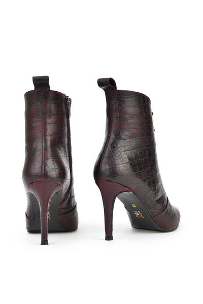 Ziya Claret Red γυναικείες μπότες με τακούνι - γνήσιο δέρμα, μοντέλο 1431030Z24153