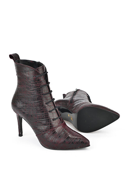 Ziya Claret Red γυναικείες μπότες με τακούνι - γνήσιο δέρμα, μοντέλο 1431030Z24153