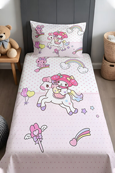 EVPANYA My Melody İle Sevimli Atı Desenli Yatak Örtüsü ve Yastık Kılıfı