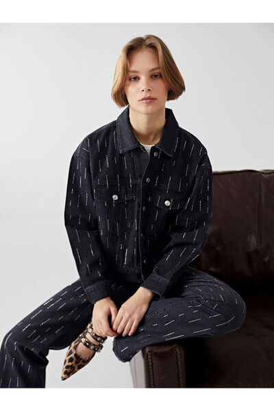 LC Waikiki Lcwk Straight Fit Parlak Taşlı Kadın Jean Pantolon