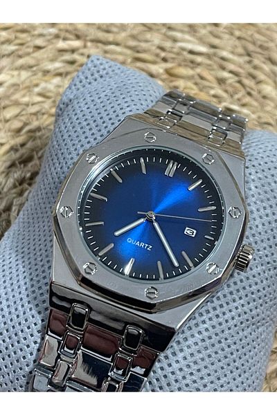 Brality Men's Watch - Steel Band, Silver Color, Blue Dial - 6052