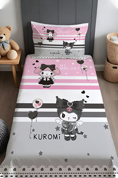 EVPANYA Stripe My Melody and Kuromi Patterned Bedspread and Pillowcase