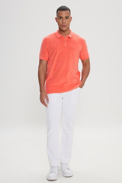 ALTINYILDIZ CLASSICS Men's Coral Slim Fit Slim Fit Cotton Terry Cloth Polo Collar T-Shirt