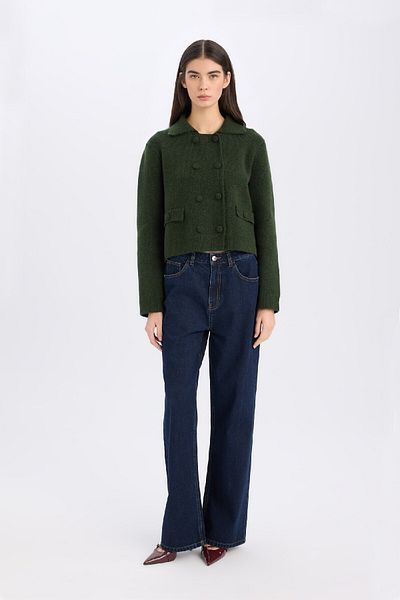 DeFacto Polo Neck Regular Fit Knitwear Cardigan - Flat Buttons E2289Ax24Wn