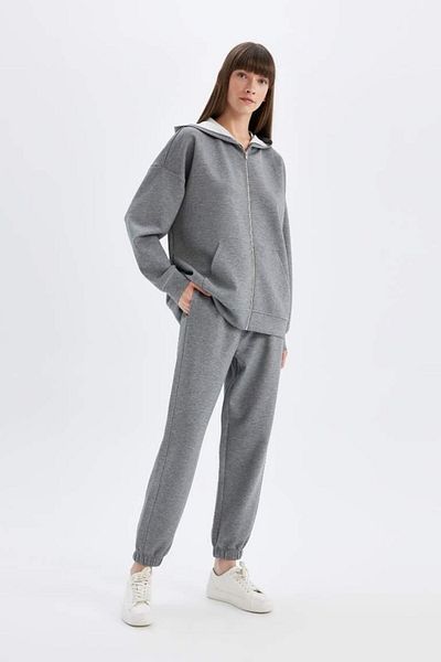 DeFacto Grey Melange - Standard Fit Jogger Sweatpants με τσέπες και κορδόνια