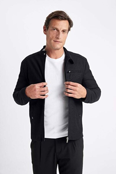 DeFacto Легкий піджак Slim Fit - з високим коміром, на блискавці та з кишенями, сезонний, BLACK