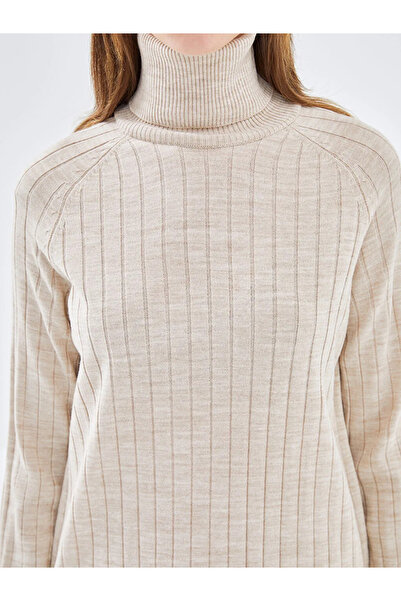 LC Waikiki Lcw Modest Navy Blue Turtleneck Plain Long Sleeve Women's Knitwear Tunic