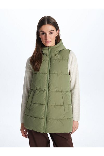 LC Waikiki Lcwk Damen-Weste mit Kapuze, einfarbig, aufblasbar