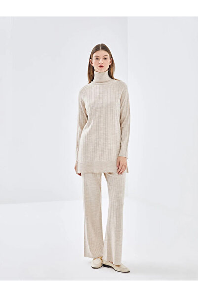 LC Waikiki Lcw Modest Navy Blue Turtleneck Plain Long Sleeve Women's Knitwear Tunic