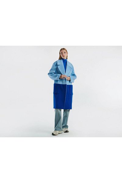 United Colors of Benetton Women's Turquoise Contrast Color Detailed Single Button Coat with Side Pockets