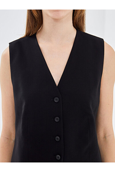 LC Waikiki Μαύρο γυναικείο κλασικό γιλέκο με λαιμόκοψη