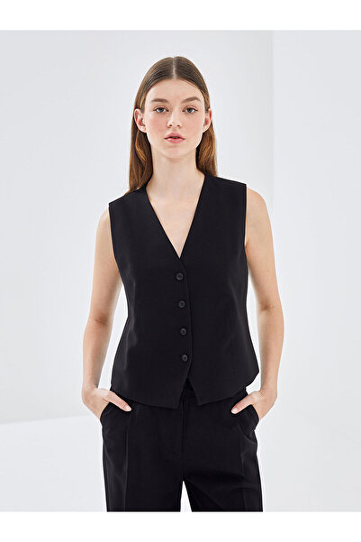 LC Waikiki Μαύρο γυναικείο κλασικό γιλέκο με λαιμόκοψη