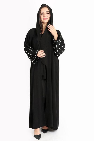 IKKXA White Touch Hand-Embroidered Abaya AIK8050