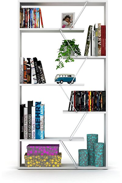 Home Canvas Rafevi Tars Modern Book Shelve for Living Room or Study Room Book Shelves - White/Chrome