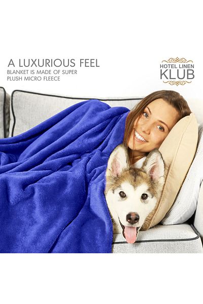 Hotel Linen Klub Double-Flannel Micro-Fleece Throw Blanket, 200 x 220 cm, Lavender Blue