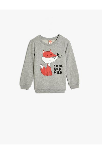 Koton Fox Printed Raised Crew Neck Sweatshirt
