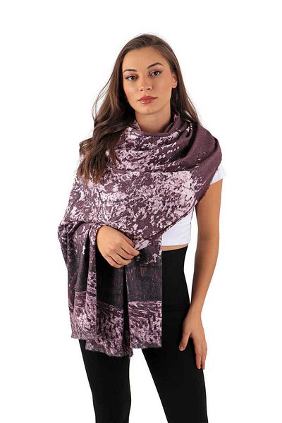 Bursa İpek Plum Peach Tree Pattern Winter Shawl