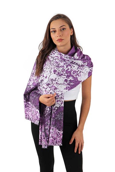 Bursa İpek Purple Peach Tree Pattern Winter Shawl