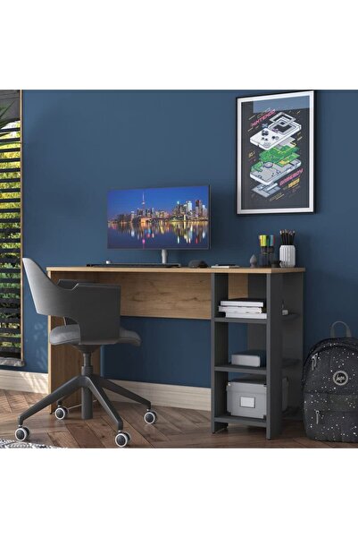 Home Canvas Working Office Home Office Computer Desk With Shelves - Walnut an...