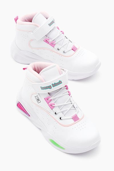 Tonny Black Pantofi sport unisex pentru copii - alb, fucsia, elastic și velcro