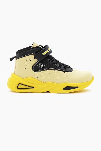Tonny Black Pantofi de baschet sport pentru copii, unisex, galben negru, talpă Faylon, cu șireturi și velcro