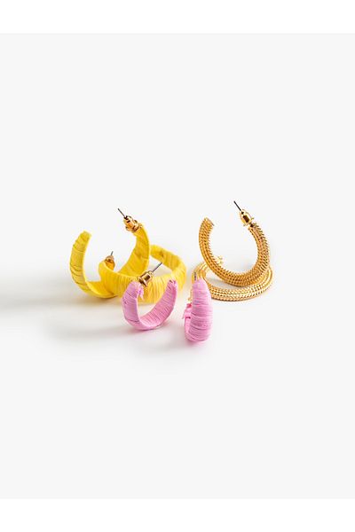 Koton Set of 3 Colorful Steel Blended Hoop Earrings