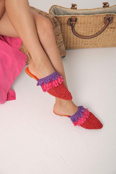 Beyond Γυναικείες παντόφλες Orange Salome Straw Tasseled - Byndslm01