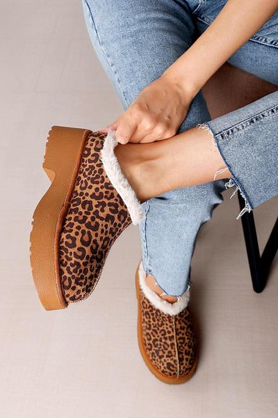 Beyond Γυναικεία Tan Leopard Inner Furry Ψηλοτάκουνα Παπούτσια Home 5cm BYNDUGGT04