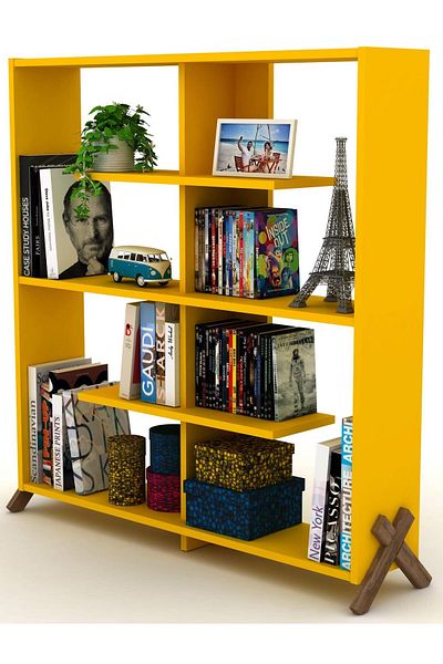 Home Canvas Made In Turkey Kipp Modern Book Shelve Living Room Furniture Book Shelf - Yellow, bookcase