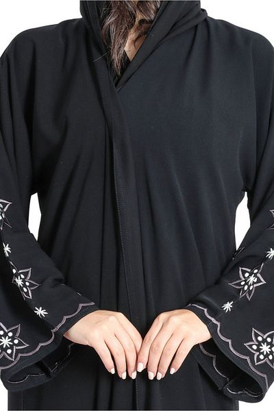 IKKXA White Touch Hand-Embroidered Abaya AIK8050
