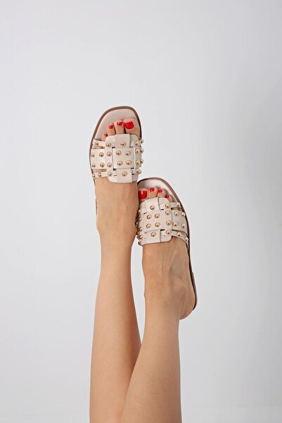 Beyond Women's Beige Trocie Thick Band Round Troc Leather Slippers BYNDTROK01