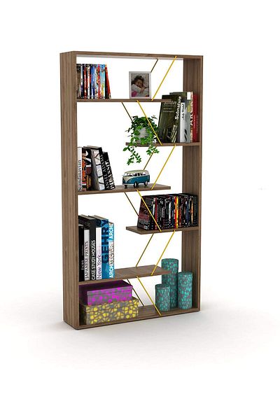 Home Canvas رفوف كتب من القماش من HC Home Rafevi Home لغرفة المعيشة - لون الجوز والأصفر