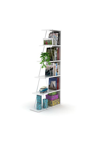 Home Canvas رفوف كتب رافيفي تارس الحديثة لغرفة المعيشة أو غرفة الدراسة - باللون الأبيض والكروم