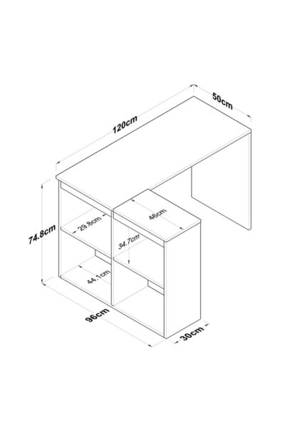 Home Canvas Study Office Computer Desk Corner Table with 4 Shelves 120cm White - Walnut