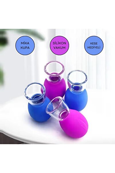 Naturachi Mini Silikon Vakumlu Mika Yüz Masaj Kupası 4'lü Set Mavi-Mor Renk