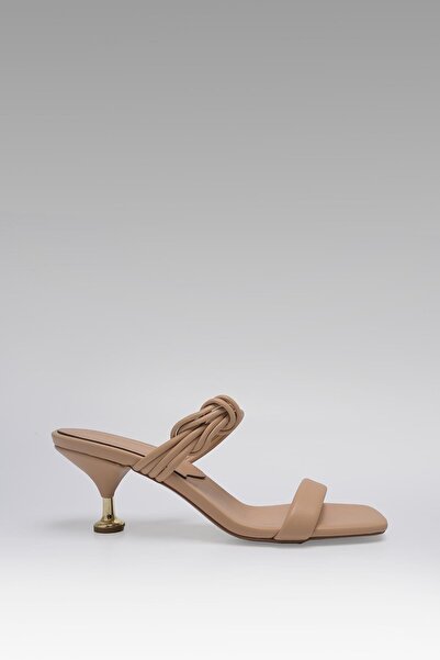 Beyond Women's Nude Valencia Ankle Knot Detailed Round Heeled Leather Slippers 7,5cm Byndbs7500