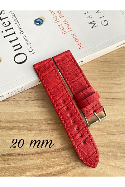 Prizma 20 mm Kırmızı Croco Desen Suni Deri Saat Kordonu. 18-20-22-24 ve 26mm ...