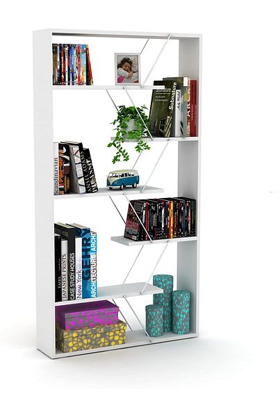 Home Canvas رف كتب رافيفي تارس الحديث لغرفة المعيشة أو غرفة الدراسة - أبيض/كروم
