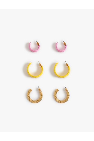 Koton Set of 3 Colorful Steel Blended Hoop Earrings