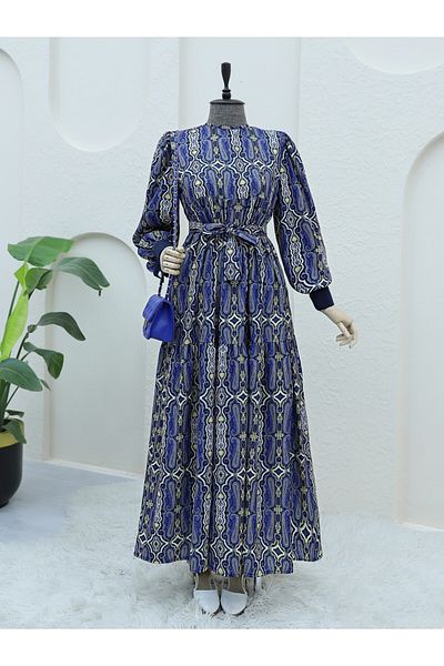 Modamorfo Kleid mit klappbaren Manschetten und Schnürung an der Taille – Doppeltaschen